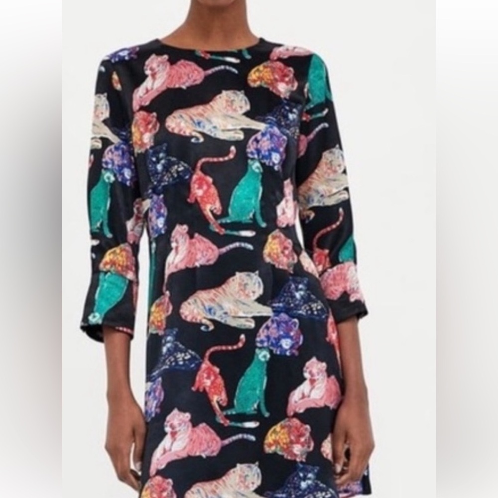 NWT Zara Basic Z1975 Denim Polyester Tiger Cat Dress M
